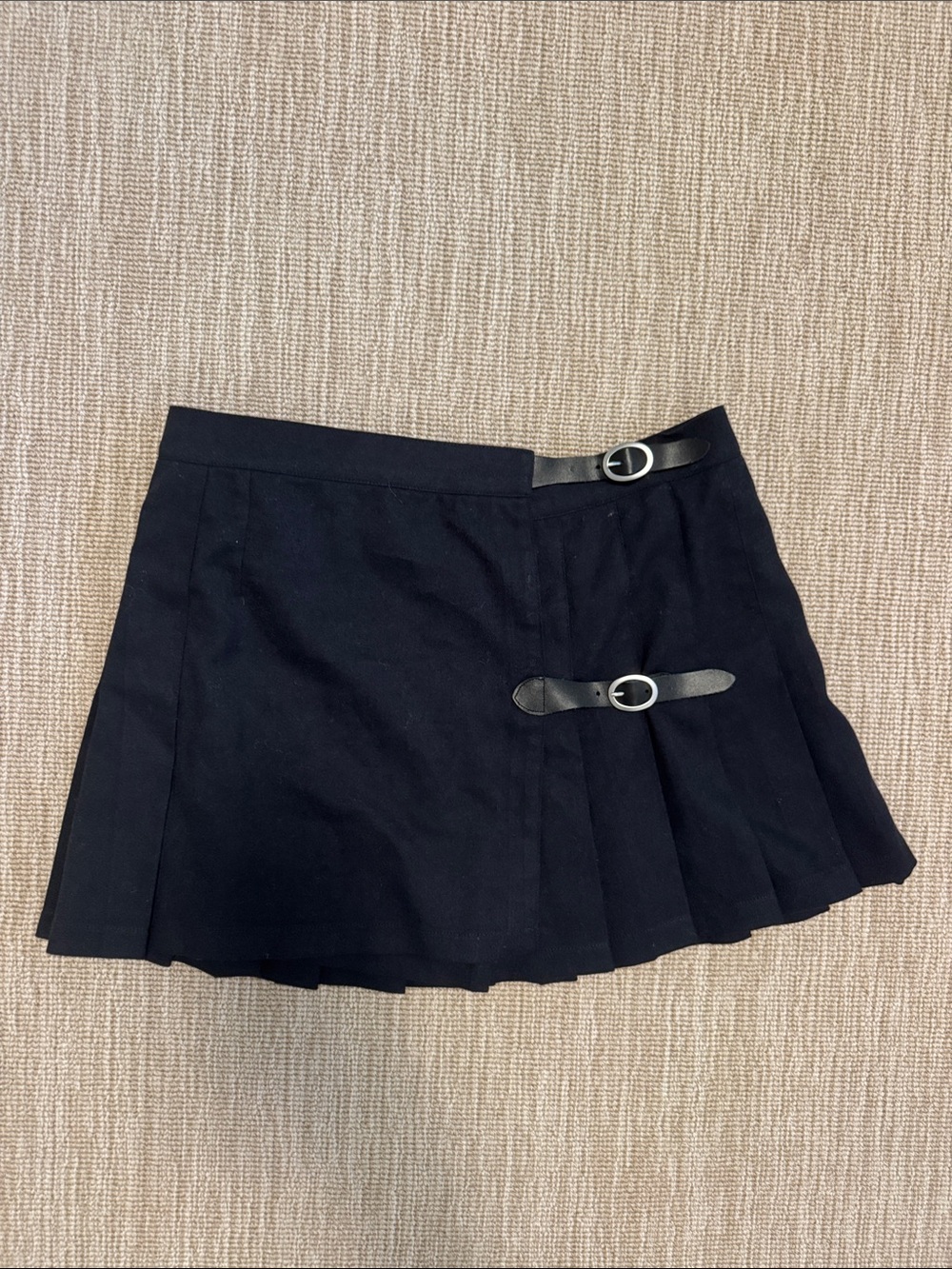 Brandy Melville Black Pleated Mini Skirt with Buckle Straps